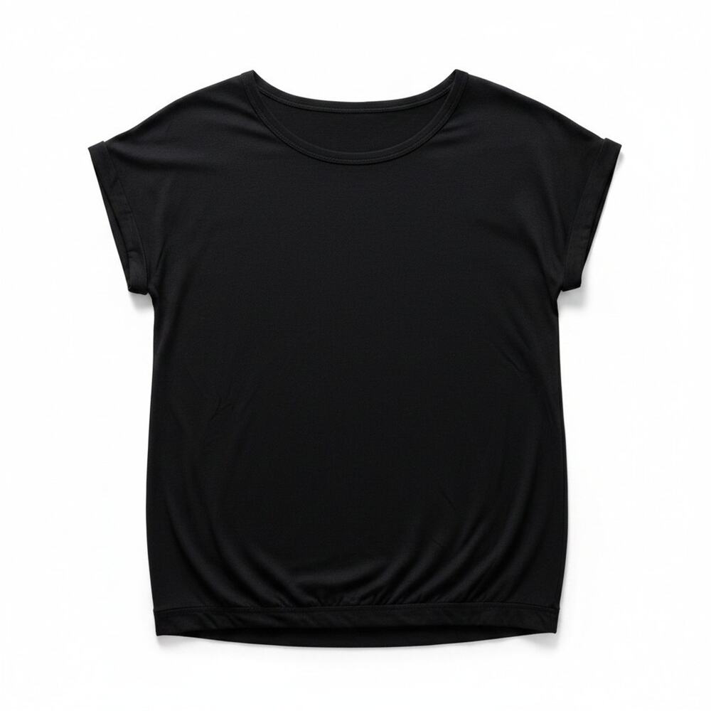 NWT Soya Concept Black Scoop Neck Rolled Short Sleeve Top #1770 Size XS - Picture 3 of 11